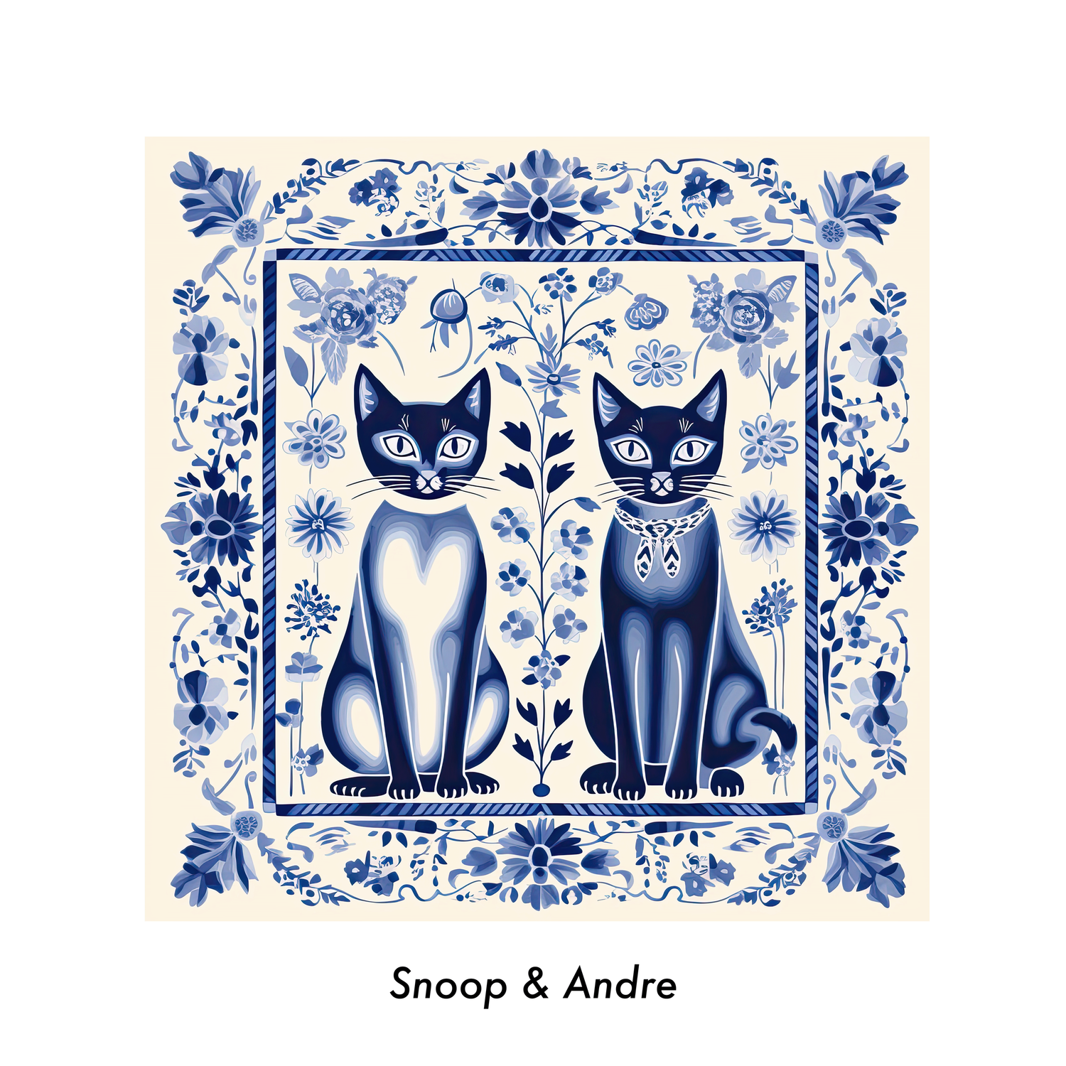DREAMY BLUE AND WHITE TILES FEATURING KITTENS AND CATS — Pencil